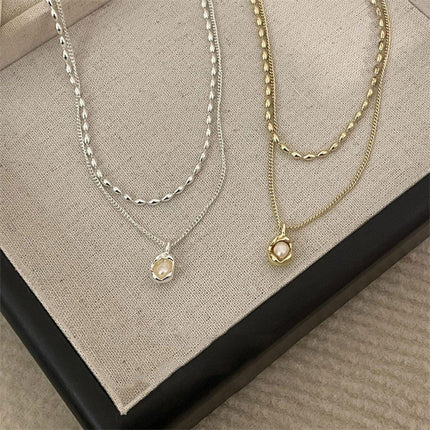 Love Butterfly Pearl Tassel Double Layer Necklace Elegant Jewelry Women Fashion