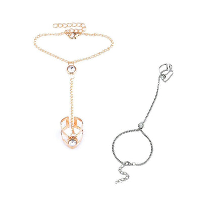 Geometric Hollow Arrow Ring Bracelet Integrated Creative Finger Chain Set Chain - Aimall
