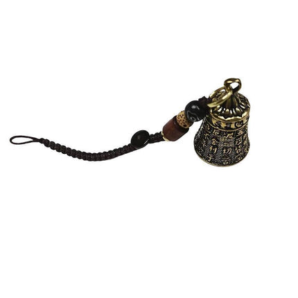 Pure Brass Bell Car KeyChain Engraved Chinese Buddhist Sutra Handmade Woven Rope - Aimall