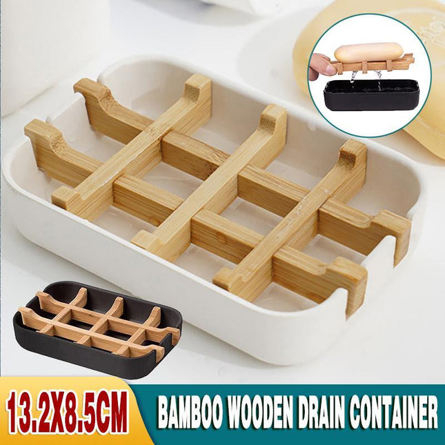 Soap Dish Bamboo Wooden Drain Container Bathroom Shower Soap Holder Case - Aimall