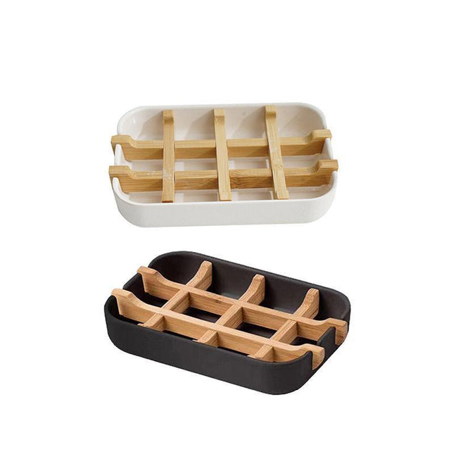 Soap Dish Bamboo Wooden Drain Container Bathroom Shower Soap Holder Case - Aimall