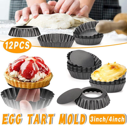 12PCS Mini Detachable Tart Mold Baking Cake Pan Nonstick Bottom Cupcake Molds