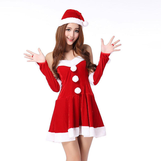Women Santa Dress Short with Gloves Christmas Costume Outfit Holiday Party AU