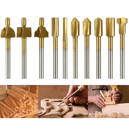 New 10Pcs/Set 3mm Titanium Mini HSS Router Bits Trimmer Shank For Rotary Tool - Aimall