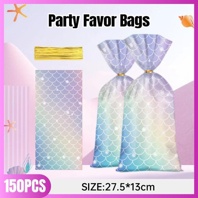 150pcs Mermaid Candy Bags for Kids Birthday Party Christmas Gift Packaging