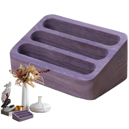 Black Walnut 3 Compartment Business Card Holder Office Card Organizer Case