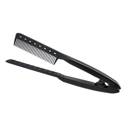 Folding Styling V Comb Hair Straightener Hairdressing Salon Straightening Brush - Aimall