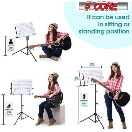 Foldable Sheet Music Stand Tripod Holder with Carry Bag for Stage Violin Guitar - Aimall