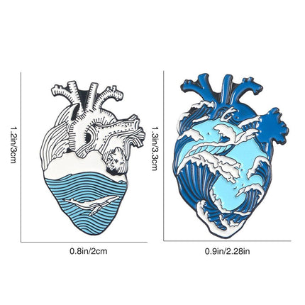 Rough Seas and Calm Seas Heart Brooch Ocean Inspired Jewellery Pin Fashion