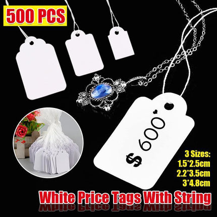 500PCS White Strung Tags Labels Retail Luggage Jewelry price tags with string - Aimall
