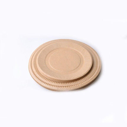 18CM Disposable Brown Paper Plates Dinner Dessert Party Plate Eco-Friendly Bulk - Aimall
