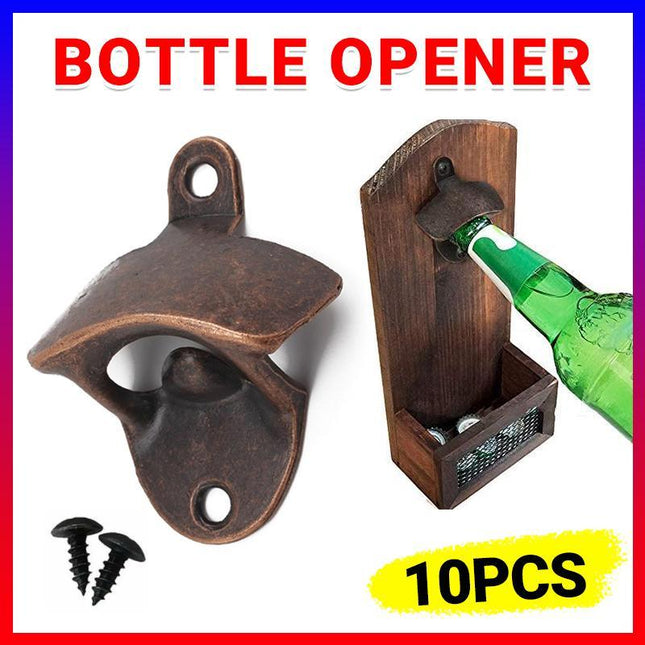 10X Rustic Cast Iron Bottle Opener With Screws Zinc Alloy Wall Mounted Opener - Aimall