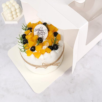 Portable Cake Boxes White Paper Display Window Packing Case Party with Handle 6'' - Aimall