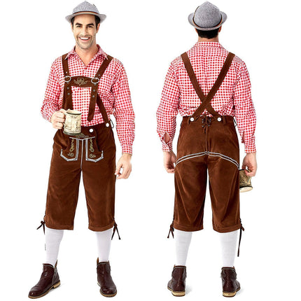 Oktoberfest Mens Lederhosen Costume Bavarian German Beer Embroidered Outfit - Aimall