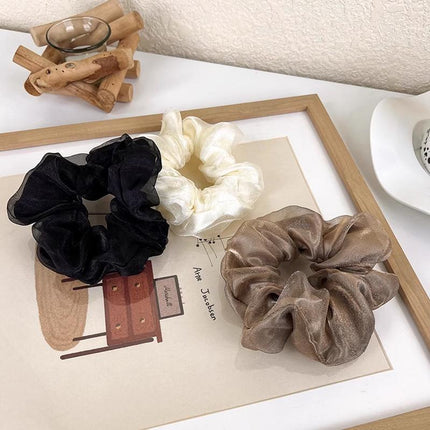 Double-Deck Solid Colour Organza Mesh Hair Scrunchies Ponytail Hairband Female - Aimall