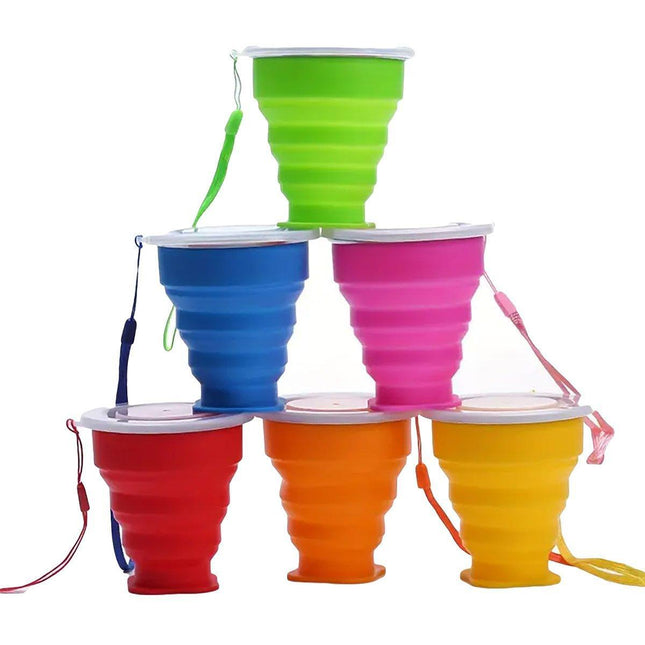 6PCS Portable Silicone Folding Travel Cups 200ml with Lid for Outdoor Camping