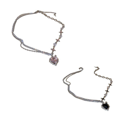 Fashion Creative Steel Heart Pendant Necklace Clavicle Chain Women Jewelry Gift - Aimall
