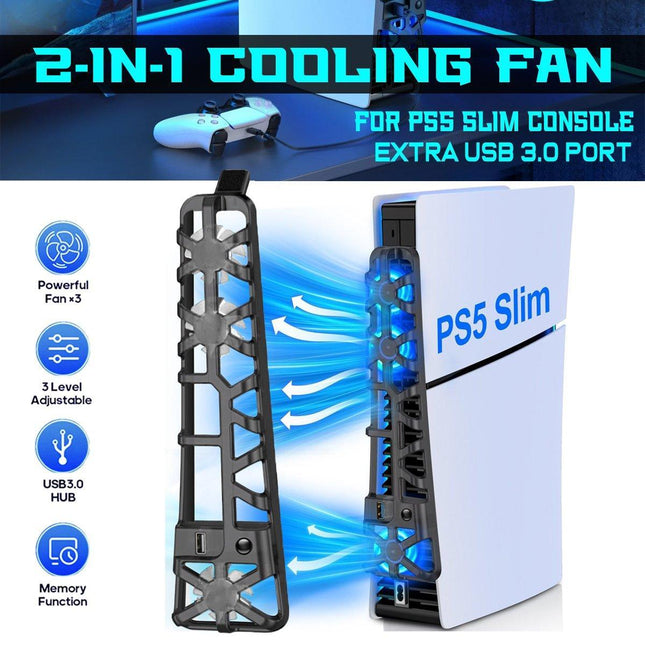PS5 Slim Cooling Fan For PS5 Slim Disc/Digital Console Cooler Fan LED USB 3.0
