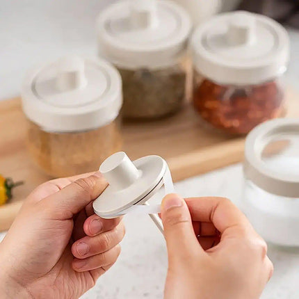 3PCS Glass Seasoning Jar with Spoon Lid Kitchen Salt Spice Storage Box Organizer