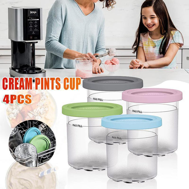 4x Cream Pints Cup Storage Jars For Ninja Creami with Lids Ice Cream Containers - Aimall