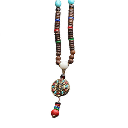 Retro Ethnic Style Pendant Sweater Chain Long Wooden Bead Necklace Fashion