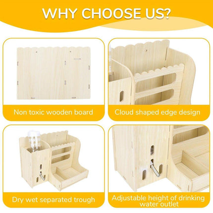 Wooden Feeder Stand Rabbit Guinea Chinchilla Food Basin Multi-Function Kettle