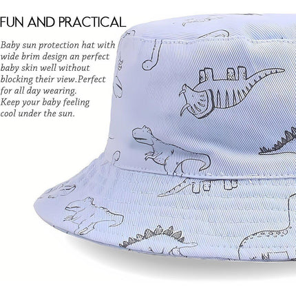 Cartoon Dinosaur Bucket Hat with Wide Brim for Summer Sun Protection