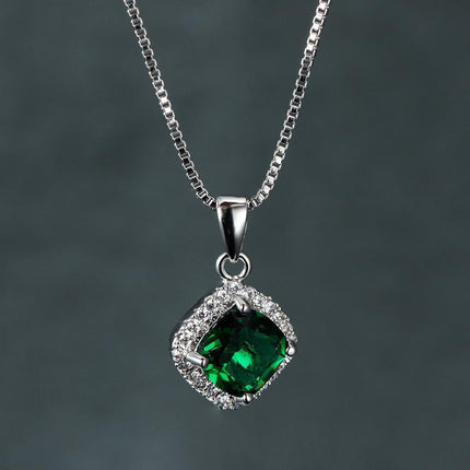 Fashion 925 Sterling Silver Stunning Square Cubic Zircon Pendant Necklace Chain - Aimall
