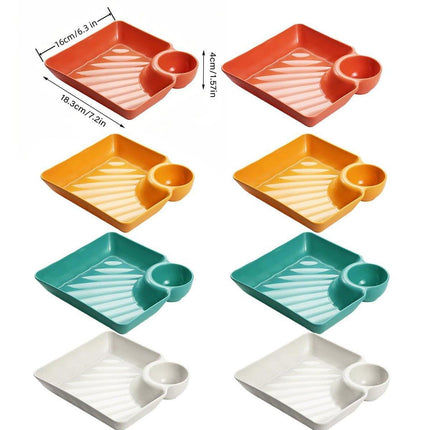 8X Large Square Dumpling Plate with Vinegar Dish PP Tray Tableware Dinner Plate