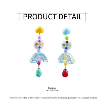 Colourful Beaded Resin Love Earrings Asymmetrical Cloud Design Long Jewelry