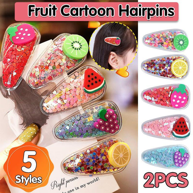 2PCS Cartoon Fruit Sequins Girl Hair Clips Baby Transparent Kids Birthday Party - Aimall