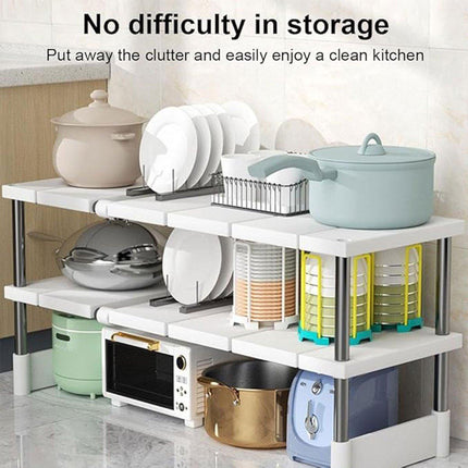 Expandable Kitchen Shelf Cabinet Organizer Tiered Storage Rack for Home Use