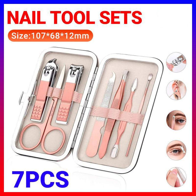 7PCS Manicure Pedicure Set Stainless Nail Clippers Kit Cuticle Grooming Case AU - Aimall