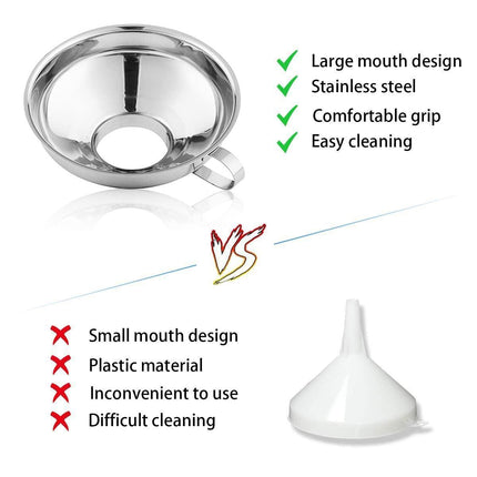 2pcs Stainless Steel Wide Mouth Funnel Large Bore Oil Drain Household Funnel Set