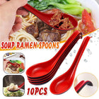 10PCS Soup Ramen Spoons Asian Chinese Japanese Utensils Long HandleHook Flatware - Aimall