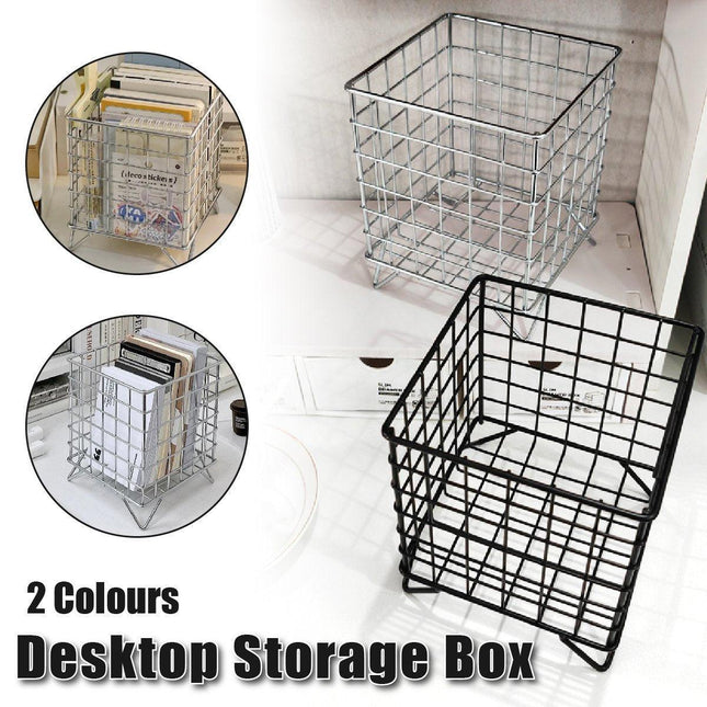 Large Wrought Iron Storage Basket Desktop Organizer Box for Dormitory Cosmetics