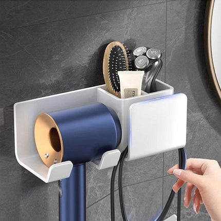 Aluminum Hair Dryer Holder Wall Mount Punch-Free Bathroom Hanging Rack Organizer
