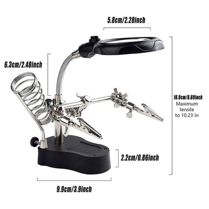 LED Magnifier Stand Holder Soldering Iron Tool Third Hand Helping Station