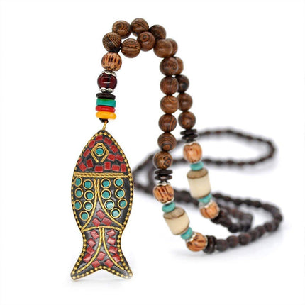 Retro Ethnic Style Pendant Sweater Chain Long Wooden Bead Necklace Fashion