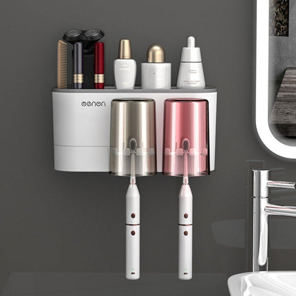 Bathroom Wall Mounted Toothbrush Holder Toothpaste Stand Storage Rack With Cup - Aimall