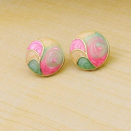 925 Silver Retro Geometry Oil Painting Color Mixing Dangle Earrings Jewlery Gift - Aimall