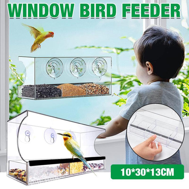Large All Weather Clear Acrylic Window Bird Feeder With Tray & Drain Holes - Aimall
