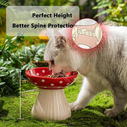 Pet Elevated Mushroom Bowl Ceramic Cat Dog Bowl Dish Food Feeder Raised Cat Bowl