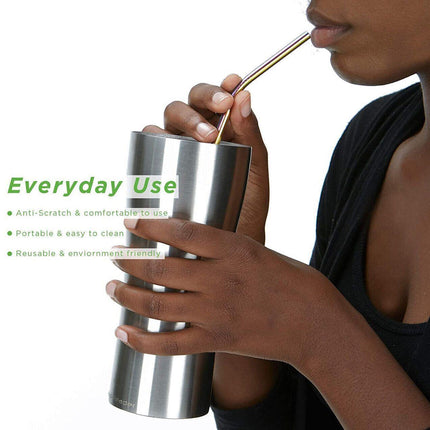 Reusable 304 Stainless Steel Straws Metal Drinking Washable Straw Brushes Set 2 - Aimall