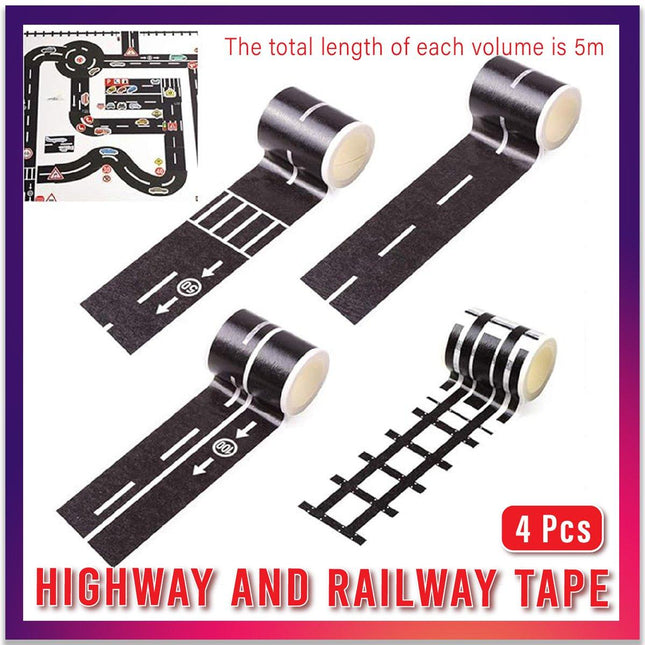 4pcs Kids DIY Road Track Traffic Tape Railway Highway Play Adhesive Tape Set