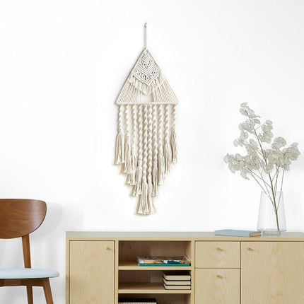 White Woven Tapestry Dreamcatcher Hanging Wall Decor Triangle Charm for Home