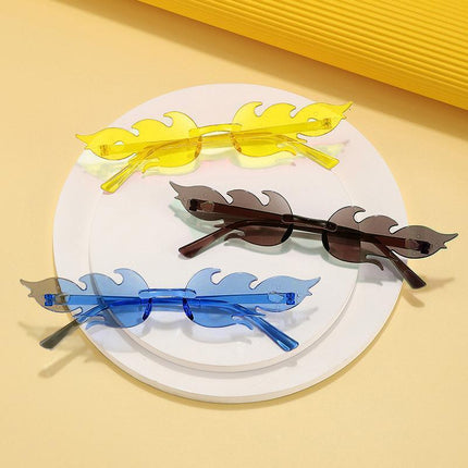 Sunglasses Eyewear Wave Sun Glasses Fire Flame Rimless Fashion Sunglasses - Aimall