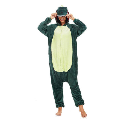 Dinosaur Cartoon Flannel Pajamas One Piece Fall Winter Homewear Sleepwear