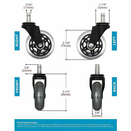 5pcs 3-Inch PU Transparent Caster Wheels Luggage Office Chair Mute Swivel Wheels