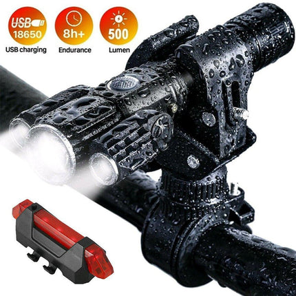 1pc Bike Front Rear LED Lights Set Mountain Bicycle USB Rechargeable Torch Lamp No Battery